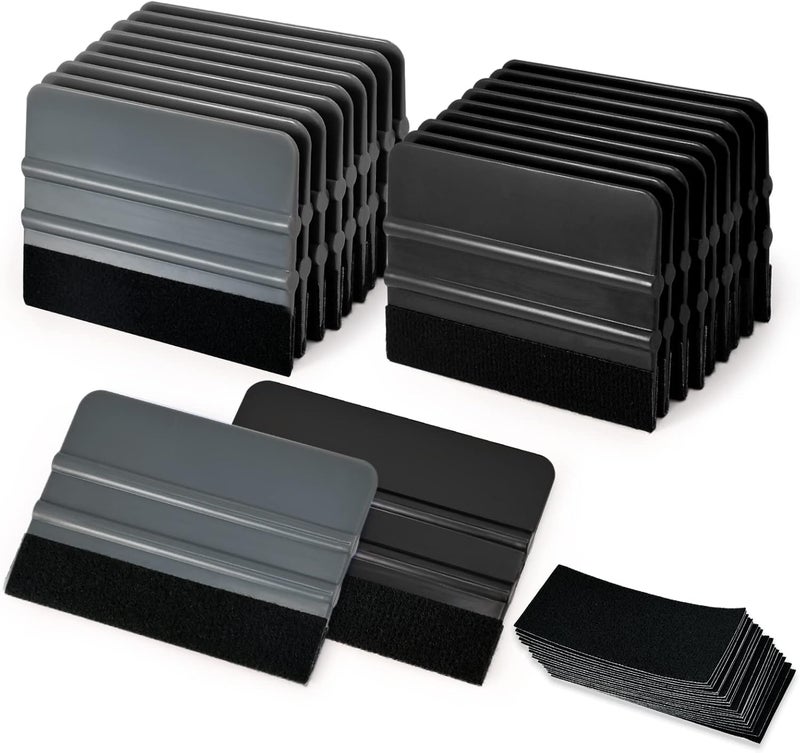 Gomake 20 Pack Vinyl Squeegee With Felt Fabric for Tint Film Decal Application, Wrap Installation, Wallpaper Smooth Tool (Black and Grey, 20) - Image 1